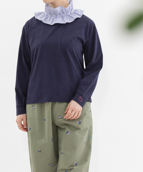nop de nod(ノップドゥノッド)の「USコットンフリル衿カットソー(Tシャツ/カットソー・レディース・オフホワイト/ネイビー/ブラック・M)」の3枚目の写真
