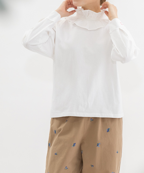 nop de nod(ノップドゥノッド)の「USコットンフリル衿カットソー(Tシャツ/カットソー・レディース・オフホワイト/ネイビー/ブラック・M)」の1枚目の写真