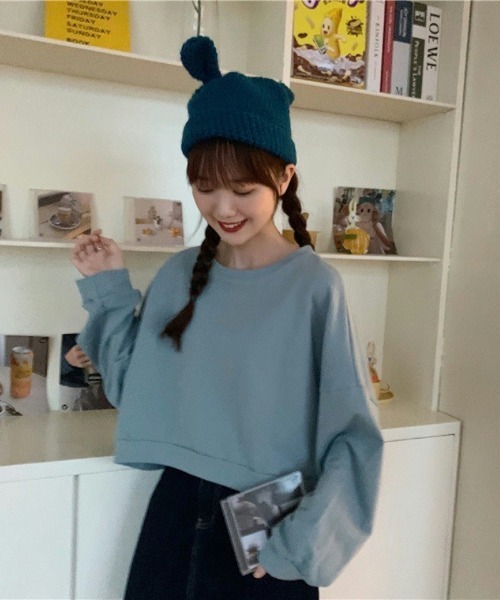 Ritzy(リッツィー)の「ショート丈 ドルマンスリーブトップス(Tシャツ/カットソー・レディース・ライトブルー/アイボリー/グリーン/オレンジ・FREE)」の3枚目の写真