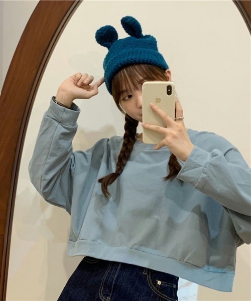 Ritzy(リッツィー)の「ショート丈 ドルマンスリーブトップス(Tシャツ/カットソー・レディース・ライトブルー/アイボリー/グリーン/オレンジ・FREE)」の11枚目の写真