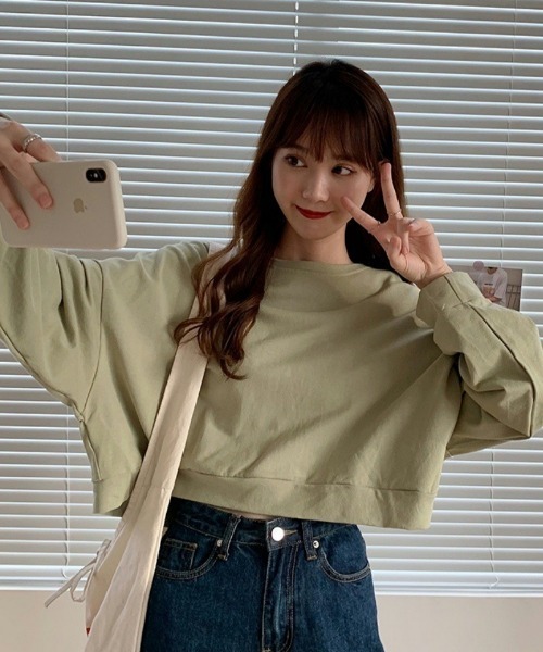 Ritzy(リッツィー)の「ショート丈 ドルマンスリーブトップス(Tシャツ/カットソー・レディース・ライトブルー/アイボリー/グリーン/オレンジ・FREE)」の14枚目の写真