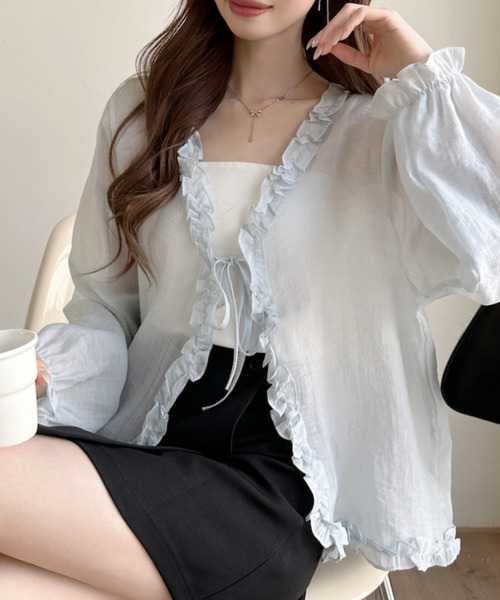 Ada.(エイダ)の「シアー フロントリボン フリル ブラウス(シャツ/ブラウス・レディース・ブラック/ライトブルー/ホワイト・FREE)」の14枚目の写真