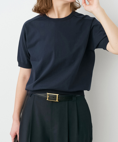 Spick & Span(スピックアンドスパン)の「18G CO/PE ハーフスリーブプルオーバー(ニット/セーター・レディース・ネイビー/ベージュ/ホワイト・FREE)」の3枚目の写真