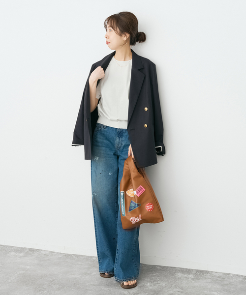 Spick & Span(スピックアンドスパン)の「18G CO/PE ハーフスリーブプルオーバー(ニット/セーター・レディース・ネイビー/ベージュ/ホワイト・FREE)」の4枚目の写真