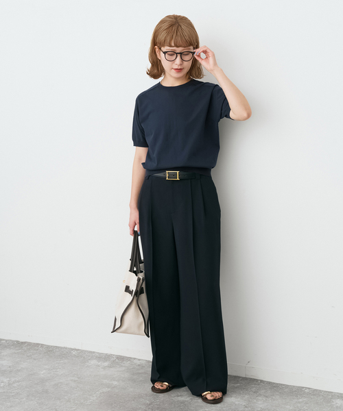 Spick & Span(スピックアンドスパン)の「18G CO/PE ハーフスリーブプルオーバー(ニット/セーター・レディース・ネイビー/ベージュ/ホワイト・FREE)」の6枚目の写真