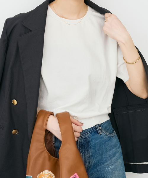 Spick & Span(スピックアンドスパン)の「18G CO/PE ハーフスリーブプルオーバー(ニット/セーター・レディース・ネイビー/ベージュ/ホワイト・FREE)」の8枚目の写真