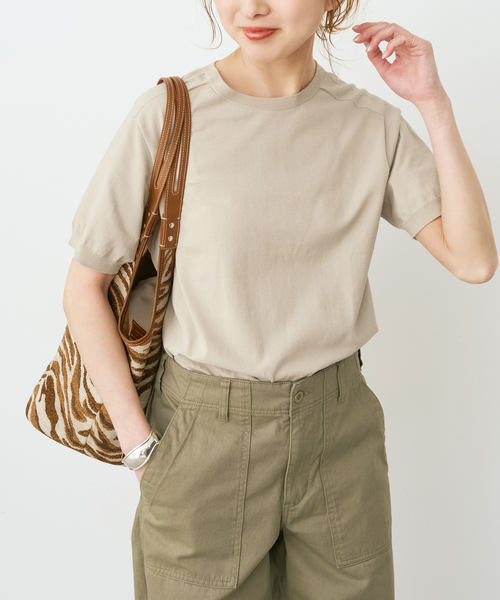 Spick & Span(スピックアンドスパン)の「18G CO/PE ハーフスリーブプルオーバー(ニット/セーター・レディース・ネイビー/ベージュ/ホワイト・FREE)」の10枚目の写真