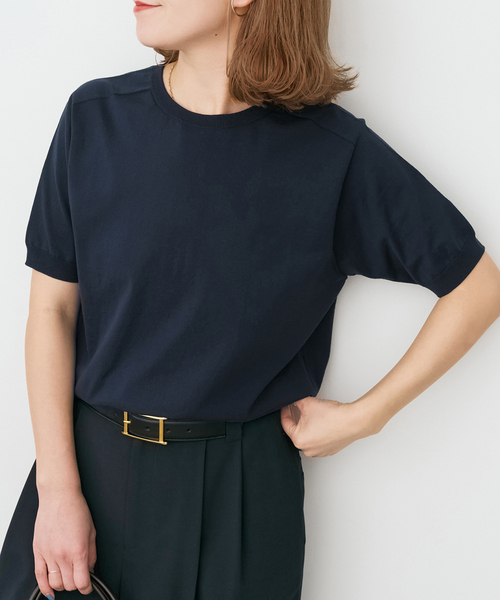 Spick & Span(スピックアンドスパン)の「18G CO/PE ハーフスリーブプルオーバー(ニット/セーター・レディース・ネイビー/ベージュ/ホワイト・FREE)」の16枚目の写真