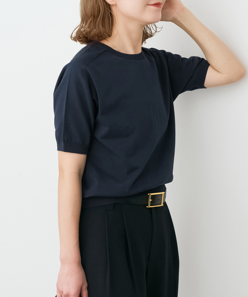 Spick & Span(スピックアンドスパン)の「18G CO/PE ハーフスリーブプルオーバー(ニット/セーター・レディース・ネイビー/ベージュ/ホワイト・FREE)」の17枚目の写真
