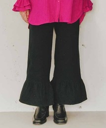mensha! ネグリジェ気分のコットン微起毛ヘムフリルワイドパンツ