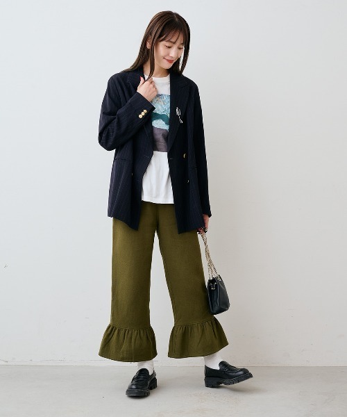 mensha!(メンシャ)の「mensha! ネグリジェ気分のコットン微起毛ヘムフリルワイドパンツ(その他パンツ・レディース・ホワイト/カーキ/ブラック・3L/M/LL/L)」の5枚目の写真