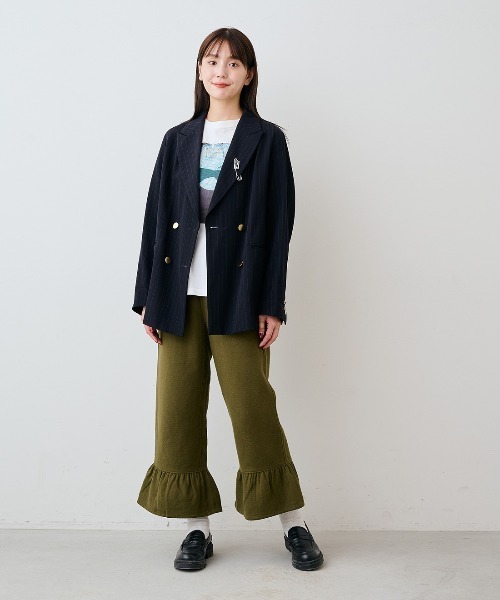 mensha!(メンシャ)の「mensha! ネグリジェ気分のコットン微起毛ヘムフリルワイドパンツ(その他パンツ・レディース・ホワイト/カーキ/ブラック・3L/M/LL/L)」の6枚目の写真