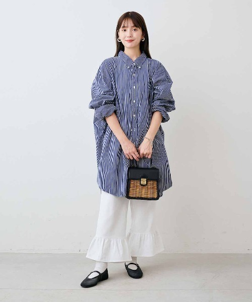 mensha!(メンシャ)の「mensha! ネグリジェ気分のコットン微起毛ヘムフリルワイドパンツ(その他パンツ・レディース・ホワイト/カーキ/ブラック・3L/M/LL/L)」の10枚目の写真