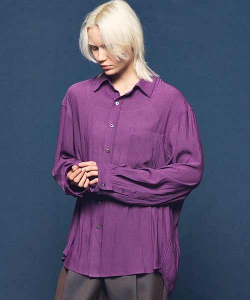 UNISEX》Split Georgette Prime-Over Regular Collar Shirt/スプリット