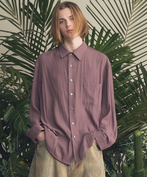 UNISEX》Split Georgette Prime-Over Regular Collar Shirt/スプリット