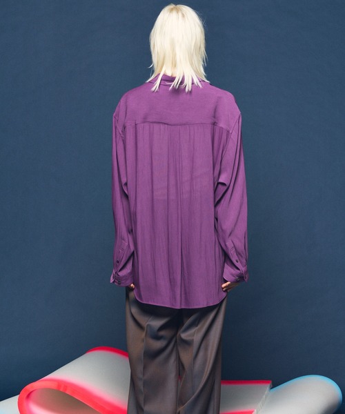 MAISON SPECIAL(メゾンスペシャル)の「《UNISEX》Split Georgette Prime-Over Regular Collar Shirt/スプリットジョーゼットプライムオーバーレギュラーシャツ【MAISON SPECIAL/メゾンスペシャル】(シャツ/ブラウス・メンズ・ライトグリーン/パープル/グレイッシュベージュ/ブラック・2/1/0)」の5枚目の写真