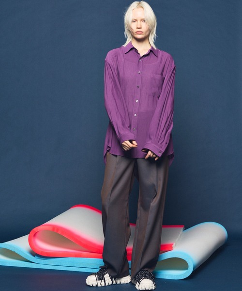 MAISON SPECIAL(メゾンスペシャル)の「《UNISEX》Split Georgette Prime-Over Regular Collar Shirt/スプリットジョーゼットプライムオーバーレギュラーシャツ【MAISON SPECIAL/メゾンスペシャル】(シャツ/ブラウス・メンズ・ライトグリーン/パープル/グレイッシュベージュ/ブラック・2/1/0)」の20枚目の写真
