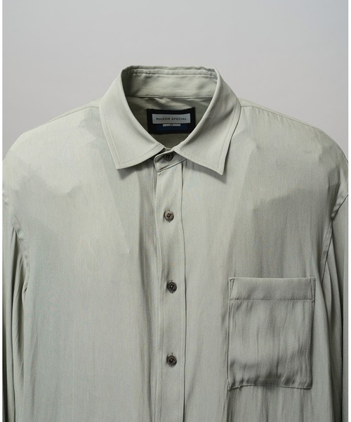 MAISON SPECIAL(メゾンスペシャル)の「《UNISEX》Split Georgette Prime-Over Regular Collar Shirt/スプリットジョーゼットプライムオーバーレギュラーシャツ【MAISON SPECIAL/メゾンスペシャル】(シャツ/ブラウス・メンズ・ライトグリーン/パープル/グレイッシュベージュ/ブラック・2/1/0)」の11枚目の写真