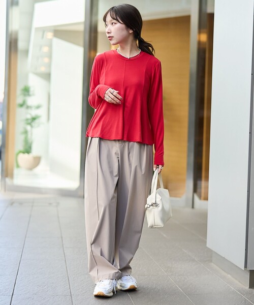 RONEL(ロネル)の「【RONEL】ボーダレス ストレートワイド タックパンツ(スラックス・レディース・ベージュ/ブラック・L/M/S)」の10枚目の写真