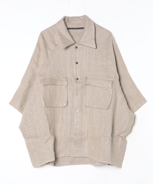 my beautiful landlet(マイビューティフルランドレット)の「【my beautiful landlet】SEMI WET LINEN SHORT SLEEVE BIG SHIRT(シャツ/ブラウス・メンズ・マルチ/ベージュ/ブラック・1/0)」の2枚目の写真