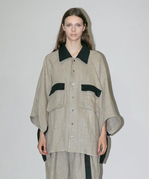 my beautiful landlet(マイビューティフルランドレット)の「【my beautiful landlet】SEMI WET LINEN SHORT SLEEVE BIG SHIRT(シャツ/ブラウス・メンズ・マルチ/ベージュ/ブラック・1/0)」の3枚目の写真