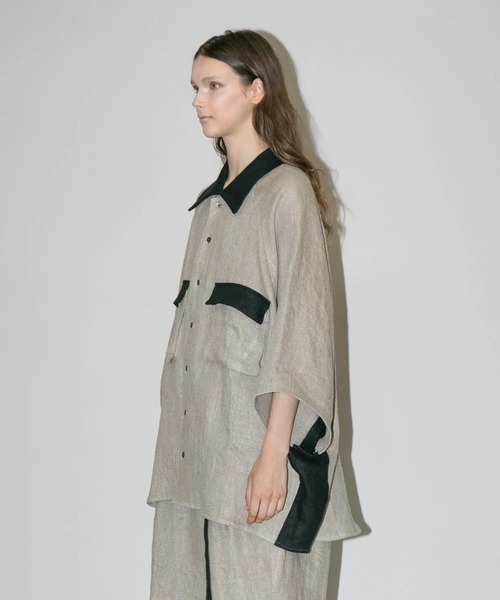 my beautiful landlet(マイビューティフルランドレット)の「【my beautiful landlet】SEMI WET LINEN SHORT SLEEVE BIG SHIRT(シャツ/ブラウス・メンズ・マルチ/ベージュ/ブラック・1/0)」の7枚目の写真