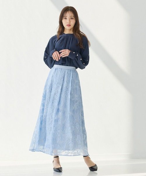 Andemiu（アンデミュウ）の「オパールフラワーフレアスカート639315（スカート・レディース・チャコールグレー/アイボリー/ライトブルー・FREE）」の8枚目の写真