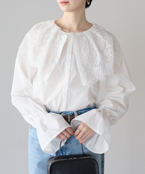 r.（アールドット）の「キャンディスリーブ　レース衿ブラウス（シャツ/ブラウス・レディース・ブラック/ホワイト・FREE）」の2枚目の写真