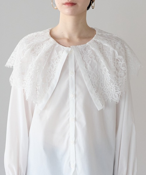 r.（アールドット）の「キャンディスリーブ　レース衿ブラウス（シャツ/ブラウス・レディース・ブラック/ホワイト・FREE）」の12枚目の写真