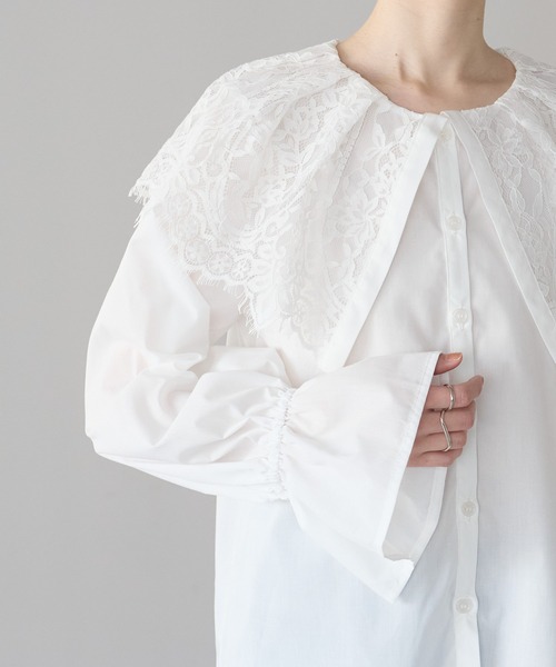 r.（アールドット）の「キャンディスリーブ　レース衿ブラウス（シャツ/ブラウス・レディース・ブラック/ホワイト・FREE）」の13枚目の写真