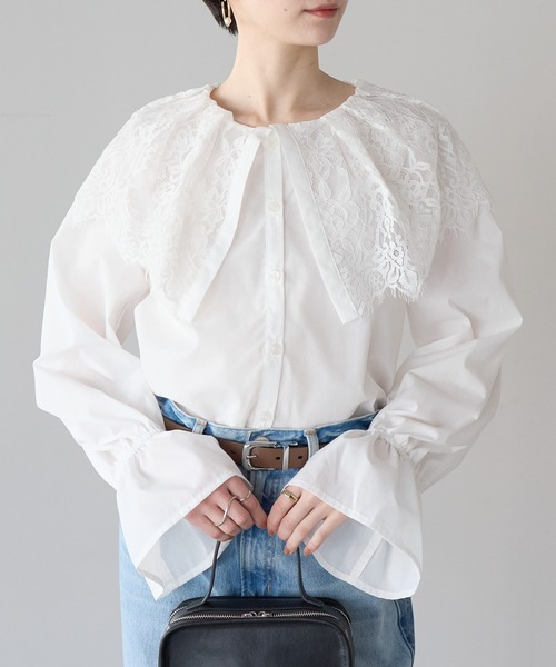 r.（アールドット）の「キャンディスリーブ　レース衿ブラウス（シャツ/ブラウス・レディース・ブラック/ホワイト・FREE）」の16枚目の写真