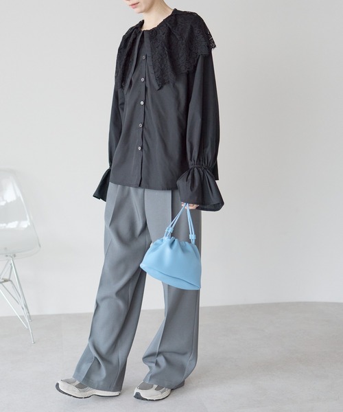 r.（アールドット）の「キャンディスリーブ　レース衿ブラウス（シャツ/ブラウス・レディース・ブラック/ホワイト・FREE）」の5枚目の写真