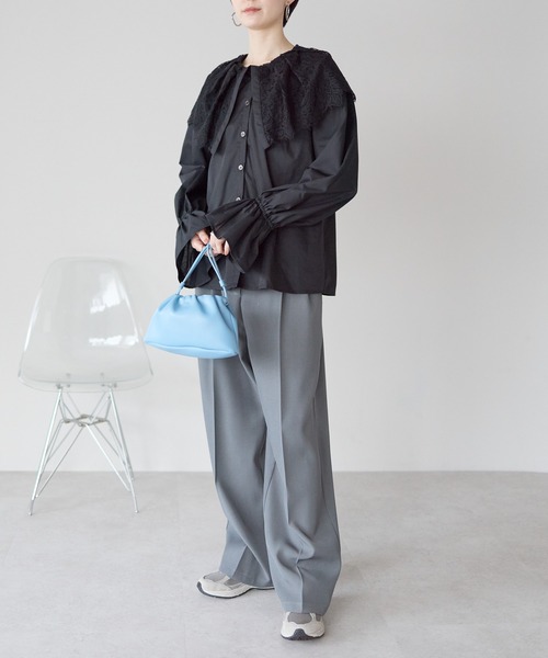 r.（アールドット）の「キャンディスリーブ　レース衿ブラウス（シャツ/ブラウス・レディース・ブラック/ホワイト・FREE）」の6枚目の写真