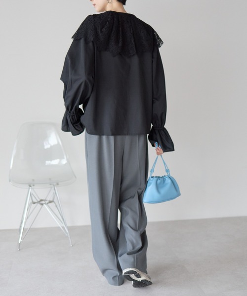 r.（アールドット）の「キャンディスリーブ　レース衿ブラウス（シャツ/ブラウス・レディース・ブラック/ホワイト・FREE）」の7枚目の写真