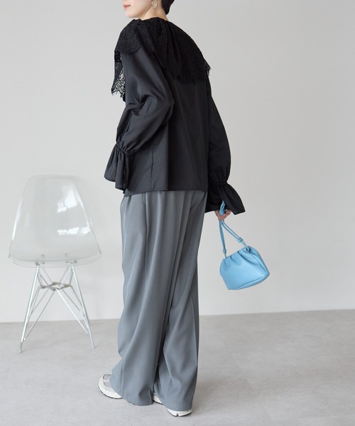 r.（アールドット）の「キャンディスリーブ　レース衿ブラウス（シャツ/ブラウス・レディース・ブラック/ホワイト・FREE）」の8枚目の写真