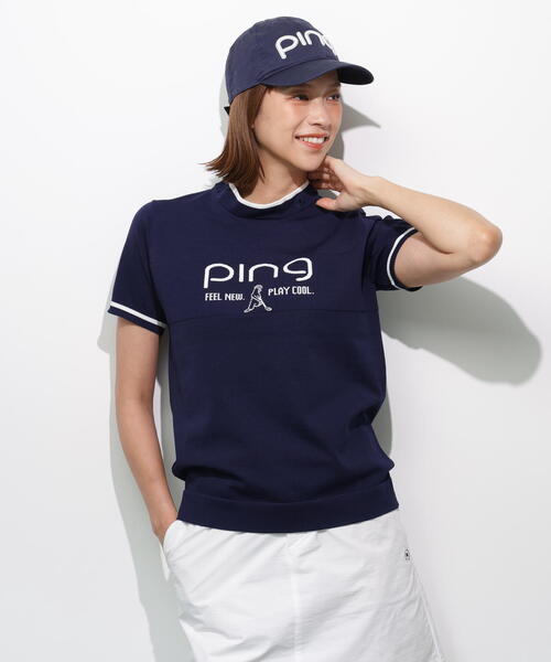 Mr.PINGニットハイネックシャツ PING APPAREL】Mr.PINGジャカード半袖ハイネックニット ＜GOLD