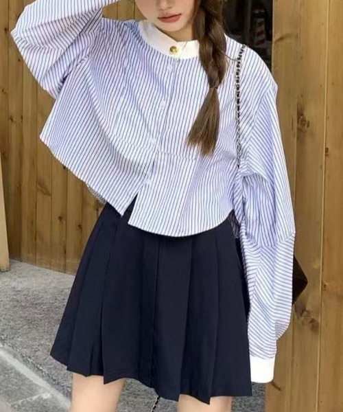 SallyLunn(サリーラン)の「配色カラーストライプ シャツ(シャツ/ブラウス・レディース・ブルー・LARGE/MEDIUM)」の4枚目の写真