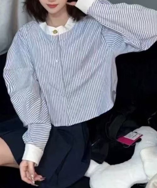 SallyLunn(サリーラン)の「配色カラーストライプ シャツ(シャツ/ブラウス・レディース・ブルー・LARGE/MEDIUM)」の5枚目の写真