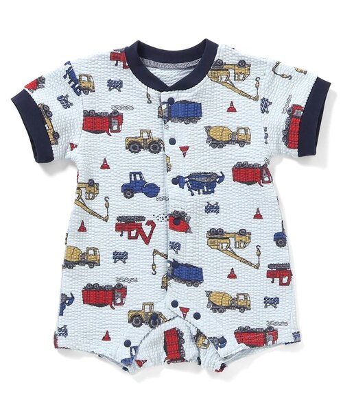 Ampersand(アンパサンド)の「【リンク】はたらく車柄ロンパス(ロンパース・キッズ・サックスブルー/アイボリー・60/80/70)」の2枚目の写真