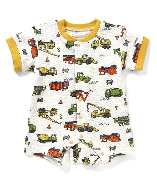 Ampersand(アンパサンド)の「【リンク】はたらく車柄ロンパス(ロンパース・キッズ・サックスブルー/アイボリー・60/80/70)」の1枚目の写真