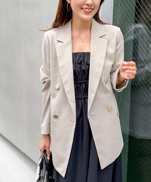 NOLLEY’S（ノーリーズ）の「ウォッシャブル麻調スラブWジャケット（テーラードジャケット・レディース・ネイビー/ベージュ・34/36/38/40）」の2枚目の写真