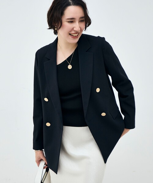 NOLLEY’S（ノーリーズ）の「ウォッシャブル麻調スラブWジャケット（テーラードジャケット・レディース・ネイビー/ベージュ・34/36/38/40）」の14枚目の写真