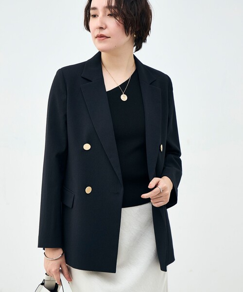 NOLLEY’S（ノーリーズ）の「ウォッシャブル麻調スラブWジャケット（テーラードジャケット・レディース・ネイビー/ベージュ・34/36/38/40）」の15枚目の写真