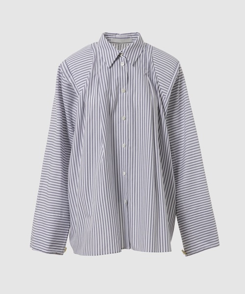 YOHEI OHNO（ヨウヘイオオノ）の「Shoulder Draped Shirt（シャツ/ブラウス・レディース・ホワイト/ストライプ・36）」の2枚目の写真