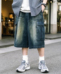 Rocky Monroe | ケミカルウォッシュ オーバーダイ ワイドデニムカーゴハーフパンツ(デニムパンツ)