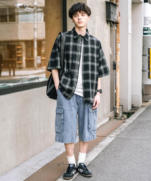 Rocky Monroe（ロッキーモンロー）の「ケミカルウォッシュ オーバーダイ ワイドデニムカーゴハーフパンツ（デニムパンツ・メンズ・ブラウン/ライトブラック/インディゴブルー/ブラック/パープル/ケミカルウォッシュ・M/L/XL）」の20枚目の写真