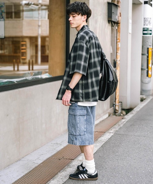 Rocky Monroe（ロッキーモンロー）の「ケミカルウォッシュ オーバーダイ ワイドデニムカーゴハーフパンツ（デニムパンツ・メンズ・ブラウン/ライトブラック/インディゴブルー/ブラック/パープル/ケミカルウォッシュ・M/L/XL）」の21枚目の写真