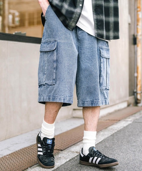 Rocky Monroe（ロッキーモンロー）の「ケミカルウォッシュ オーバーダイ ワイドデニムカーゴハーフパンツ（デニムパンツ・メンズ・ブラウン/ライトブラック/インディゴブルー/ブラック/パープル/ケミカルウォッシュ・M/L/XL）」の17枚目の写真