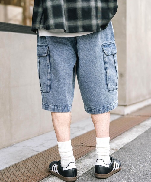 Rocky Monroe（ロッキーモンロー）の「ケミカルウォッシュ オーバーダイ ワイドデニムカーゴハーフパンツ（デニムパンツ・メンズ・ブラウン/ライトブラック/インディゴブルー/ブラック/パープル/ケミカルウォッシュ・M/L/XL）」の19枚目の写真