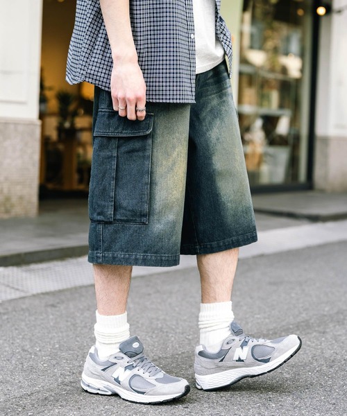 Rocky Monroe（ロッキーモンロー）の「ケミカルウォッシュ オーバーダイ ワイドデニムカーゴハーフパンツ（デニムパンツ・メンズ・ブラウン/ライトブラック/インディゴブルー/ブラック/パープル/ケミカルウォッシュ・M/L/XL）」の13枚目の写真